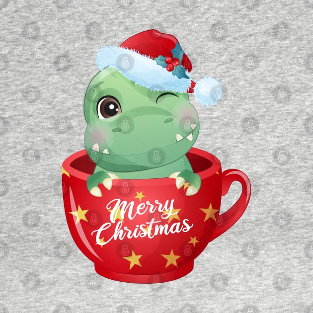 Cute Christmas T Rex Dinosaur In A Cup by P-ashion Tee